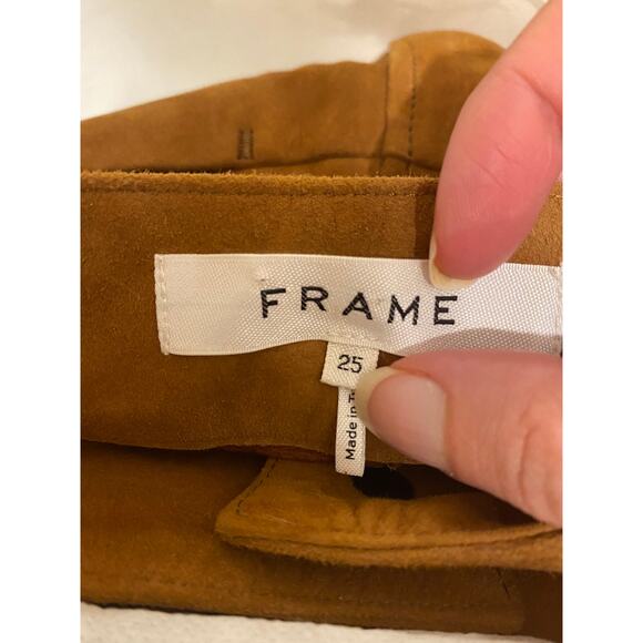 FRAME denim carmelo goat leather suede button down skirt 25 - Picture 4 of 8